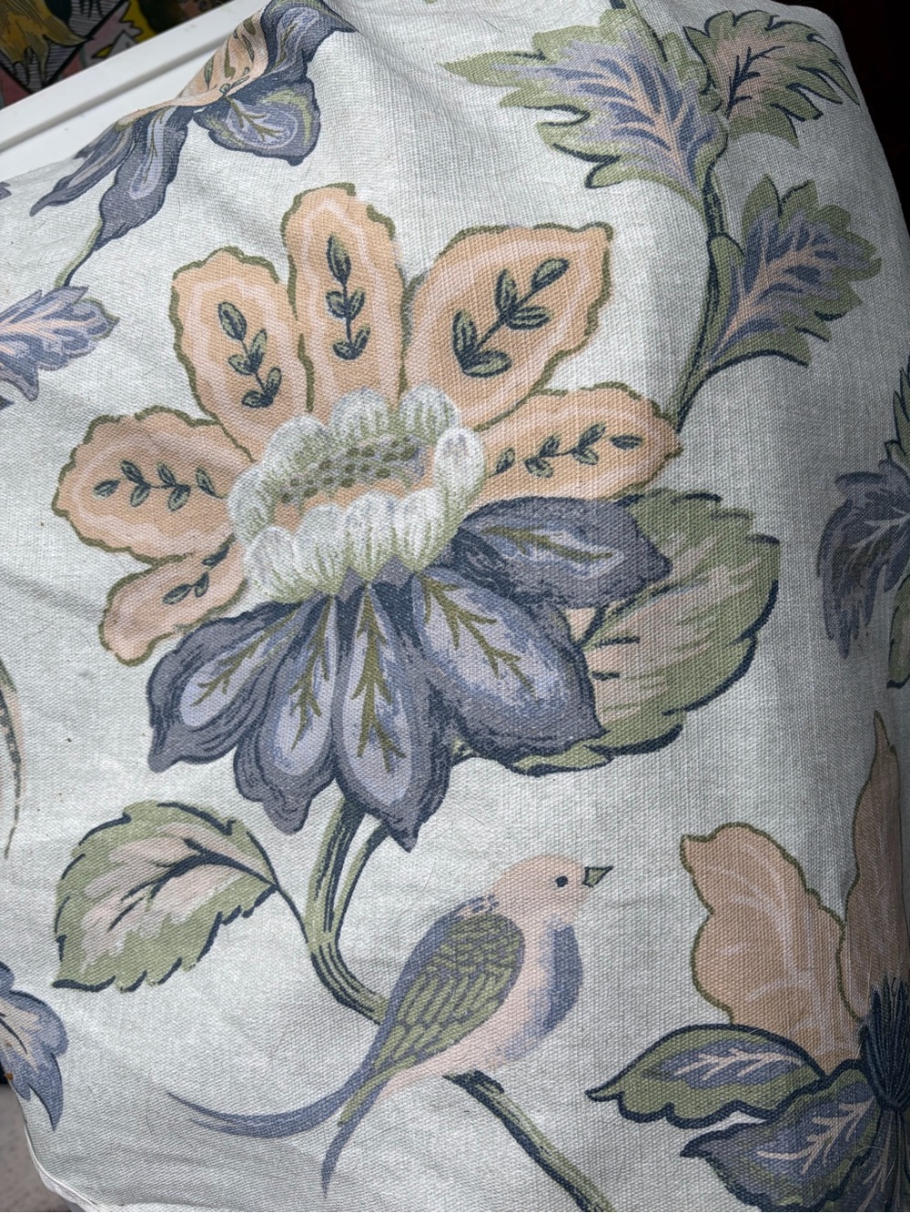 Floral Bird Print Decorative Throw Pillow Cover in Sage, Blush, and Blue